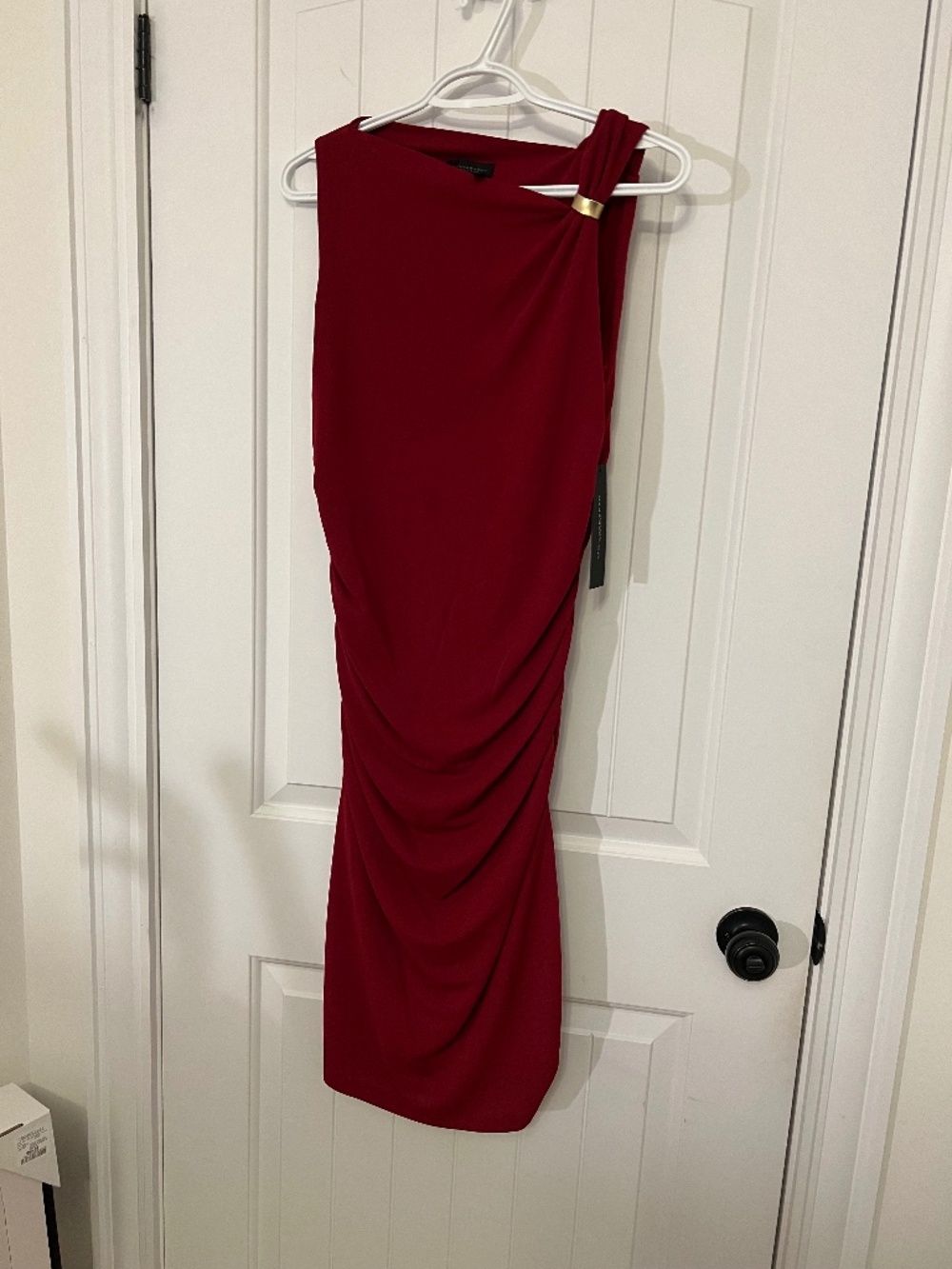 Donna Karan Red One-Shoulder Ruched Sheath Dress